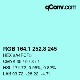 Color code: RGB 164.1 252.8 245 | qconv.com