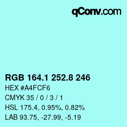 カラーコード: RGB 164.1 252.8 246 | qconv.com