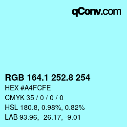 Color code: RGB 164.1 252.8 254 | qconv.com