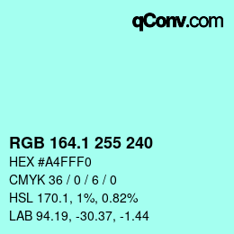 カラーコード: RGB 164.1 255 240 | qconv.com