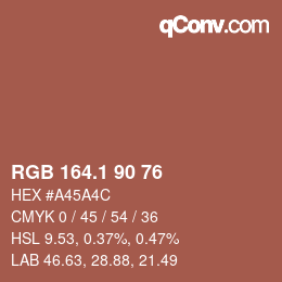 カラーコード: RGB 164.1 90 76 | qconv.com