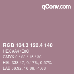 カラーコード: RGB 164.3 126.4 140 | qconv.com