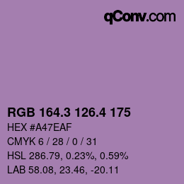 カラーコード: RGB 164.3 126.4 175 | qconv.com