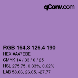 カラーコード: RGB 164.3 126.4 190 | qconv.com