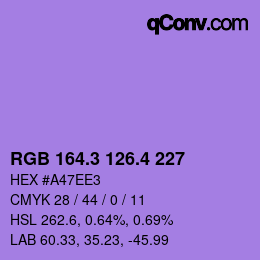 カラーコード: RGB 164.3 126.4 227 | qconv.com