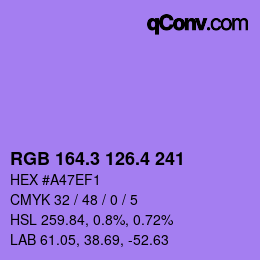 カラーコード: RGB 164.3 126.4 241 | qconv.com