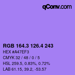 カラーコード: RGB 164.3 126.4 243 | qconv.com