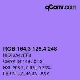 カラーコード: RGB 164.3 126.4 248 | qconv.com