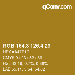 カラーコード: RGB 164.3 126.4 29 | qconv.com
