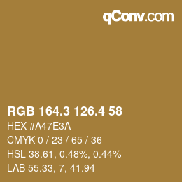 カラーコード: RGB 164.3 126.4 58 | qconv.com