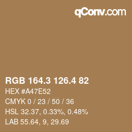 カラーコード: RGB 164.3 126.4 82 | qconv.com