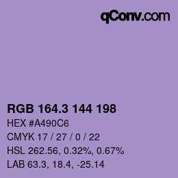 カラーコード: RGB 164.3 144 198 | qconv.com