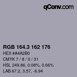 カラーコード: RGB 164.3 162 176 | qconv.com