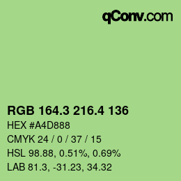 カラーコード: RGB 164.3 216.4 136 | qconv.com