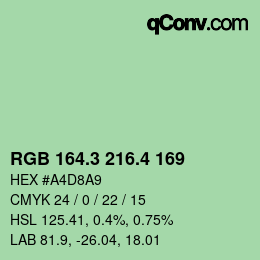 カラーコード: RGB 164.3 216.4 169 | qconv.com