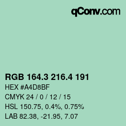 カラーコード: RGB 164.3 216.4 191 | qconv.com