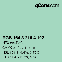 カラーコード: RGB 164.3 216.4 192 | qconv.com