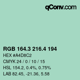カラーコード: RGB 164.3 216.4 194 | qconv.com