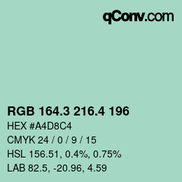 カラーコード: RGB 164.3 216.4 196 | qconv.com