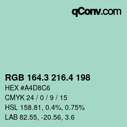 カラーコード: RGB 164.3 216.4 198 | qconv.com