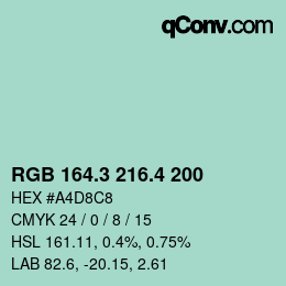 カラーコード: RGB 164.3 216.4 200 | qconv.com