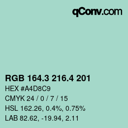 カラーコード: RGB 164.3 216.4 201 | qconv.com