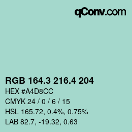 カラーコード: RGB 164.3 216.4 204 | qconv.com
