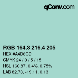 カラーコード: RGB 164.3 216.4 205 | qconv.com