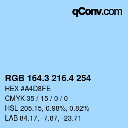 カラーコード: RGB 164.3 216.4 254 | qconv.com