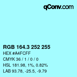 カラーコード: RGB 164.3 252 255 | qconv.com
