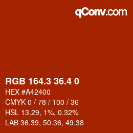 カラーコード: RGB 164.3 36.4 0 | qconv.com