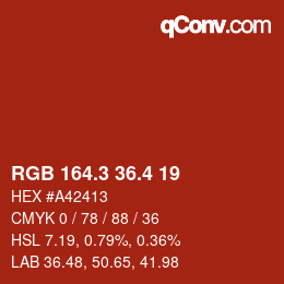 カラーコード: RGB 164.3 36.4 19 | qconv.com