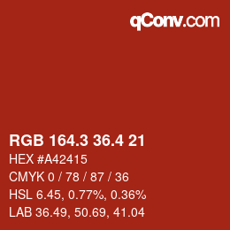 カラーコード: RGB 164.3 36.4 21 | qconv.com