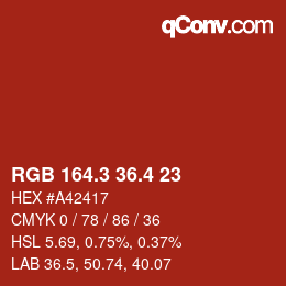 カラーコード: RGB 164.3 36.4 23 | qconv.com