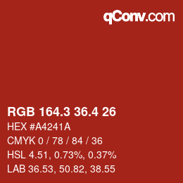 カラーコード: RGB 164.3 36.4 26 | qconv.com