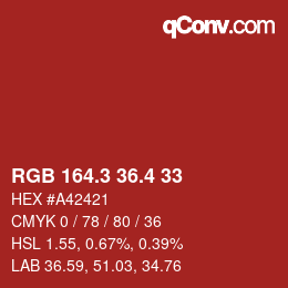 カラーコード: RGB 164.3 36.4 33 | qconv.com