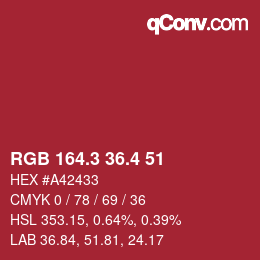 カラーコード: RGB 164.3 36.4 51 | qconv.com