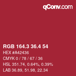 カラーコード: RGB 164.3 36.4 54 | qconv.com