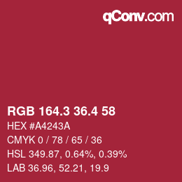 カラーコード: RGB 164.3 36.4 58 | qconv.com