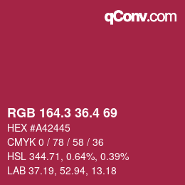 カラーコード: RGB 164.3 36.4 69 | qconv.com