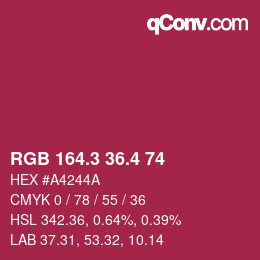 カラーコード: RGB 164.3 36.4 74 | qconv.com