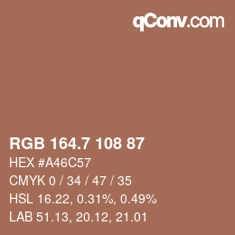 カラーコード: RGB 164.7 108 87 | qconv.com