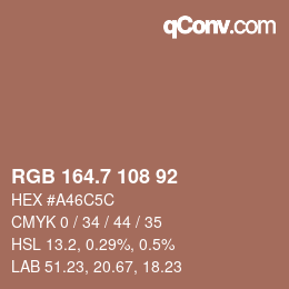 カラーコード: RGB 164.7 108 92 | qconv.com