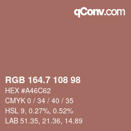 カラーコード: RGB 164.7 108 98 | qconv.com