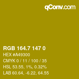 カラーコード: RGB 164.7 147 0 | qconv.com