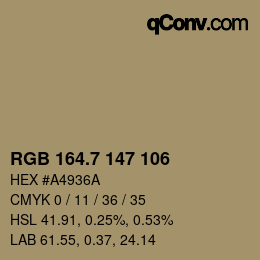 カラーコード: RGB 164.7 147 106 | qconv.com