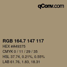 カラーコード: RGB 164.7 147 117 | qconv.com