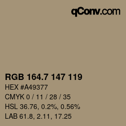 カラーコード: RGB 164.7 147 119 | qconv.com
