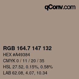 カラーコード: RGB 164.7 147 132 | qconv.com