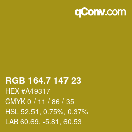 カラーコード: RGB 164.7 147 23 | qconv.com
